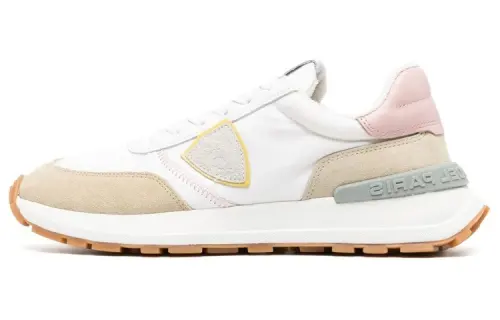 PHILIPPE MODEL Leather, Textile Lace Up Abrasion Resistant Low top Sports Casual Shoes Women's White Brown Pink