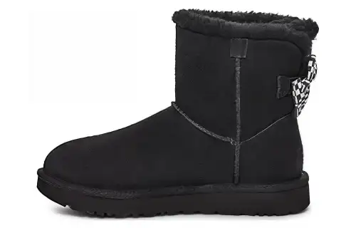 UGG Checkered Bow Short Snow Boots 'Black' Women's