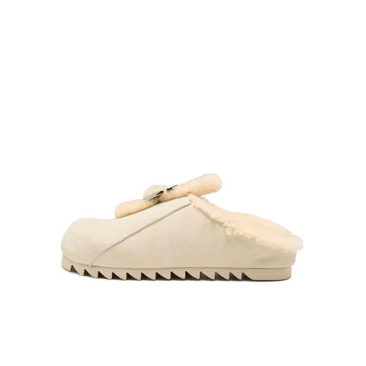 Lost In Echo Fall Slip on Genuine Leather And Fleece Lined Fur Trimmed Birkenstock Style Shoes Closed Toe Slippers