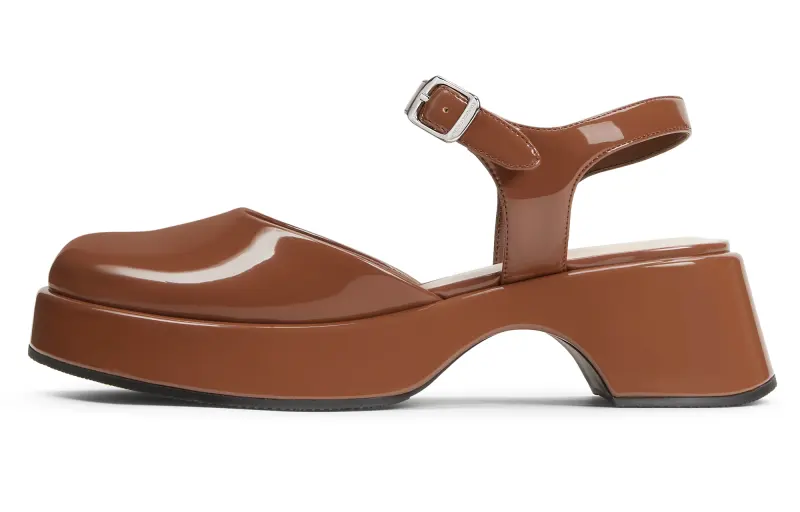CHARLES&KEITH Small CK Gothic Lolita Style Pu One Strap Sandals 5.2CM Women's Black/Chalk White/Brown/Dark Blue