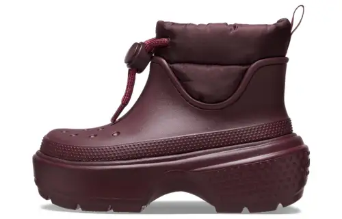 Crocs Stomp PUFF BOOT Leather Ankle Boots Unisex Cherry Red