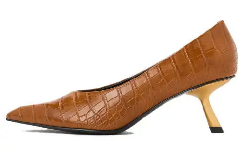 CHARLES&KEITH Leather Slim Heel High Heels 6CM Women's Brown