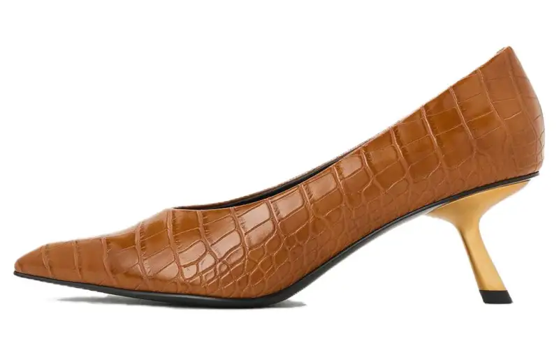 CHARLES&KEITH Leather Slim Heel High Heels 6CM Women's Brown