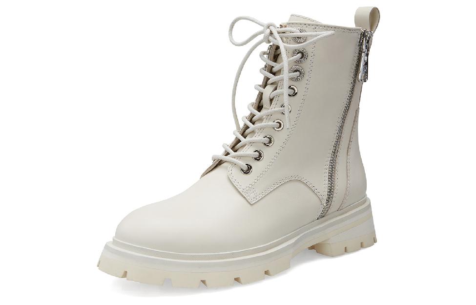 ROBERTA DI CAMERINO Nobetta first-layer cowhide, round-toe zipper, short-length Martin boots, women's model, off-white