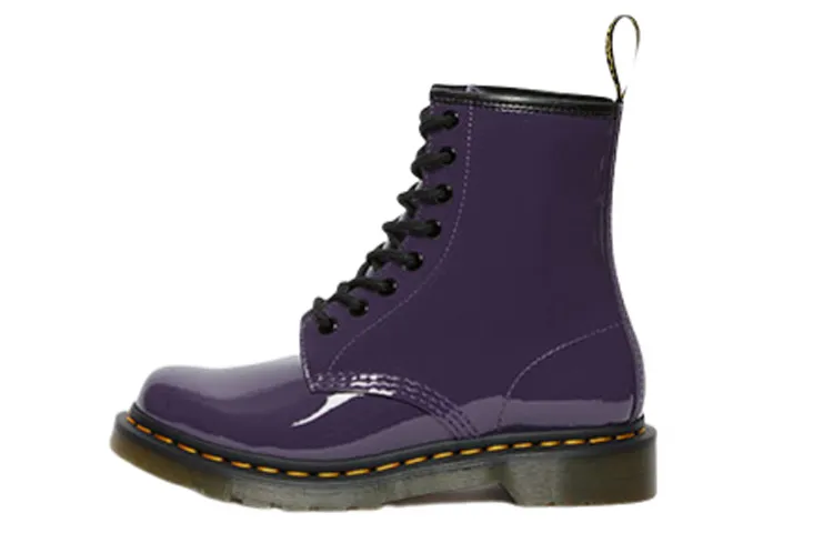 Dr. Martens Lens Patent Leather 8 Combat Boots Black Purple Women's