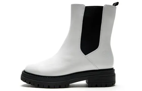 COLE HAAN Top Grain Cow Leather Short Chelsea Boots Women's White