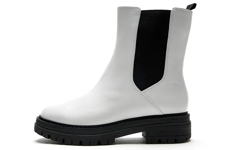 COLE HAAN Top Grain Cow Leather Short Chelsea Boots Women's White