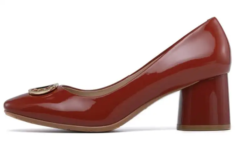 Chrisdien Deny Cow Leather Chunky Heel High Heels Women's Brick Red