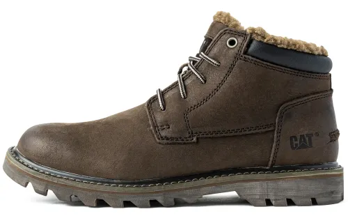 CAT Top Grain Cow Leather Ankle Length Combat Boots Men's Dark Brown