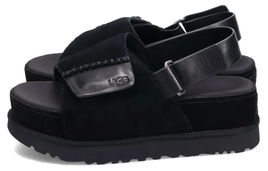 UGG Cow Split Leather Beach Sandals Women's Black