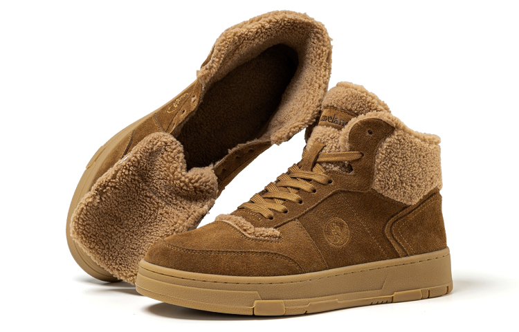 LEAVELAND Fleece Lined Thermal, Cow Suede, Vintage Minimalist Style Platform Casual Mid top Skateboard Shoes Men's