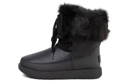 UGG Gracie Waterproof Black Leather Lace Up Boots 'Black' Women's