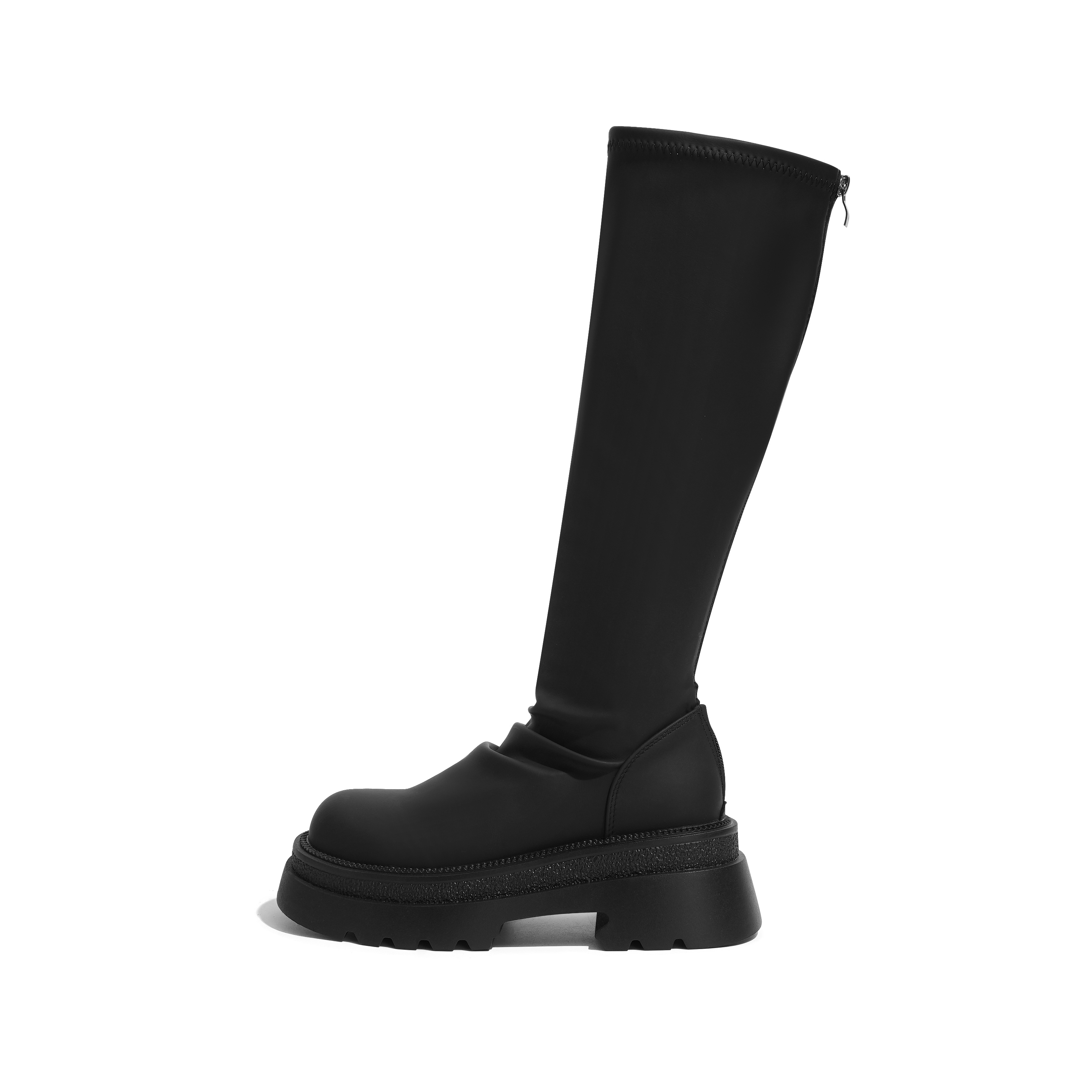 SHUXI Shuxi PU is fashionable, comfortable and versatile, pleated, fashionable, thick soles for heightening, non-slip, round toe, back zipper, slim legs, small people, high boots, 6.5cm, women's style