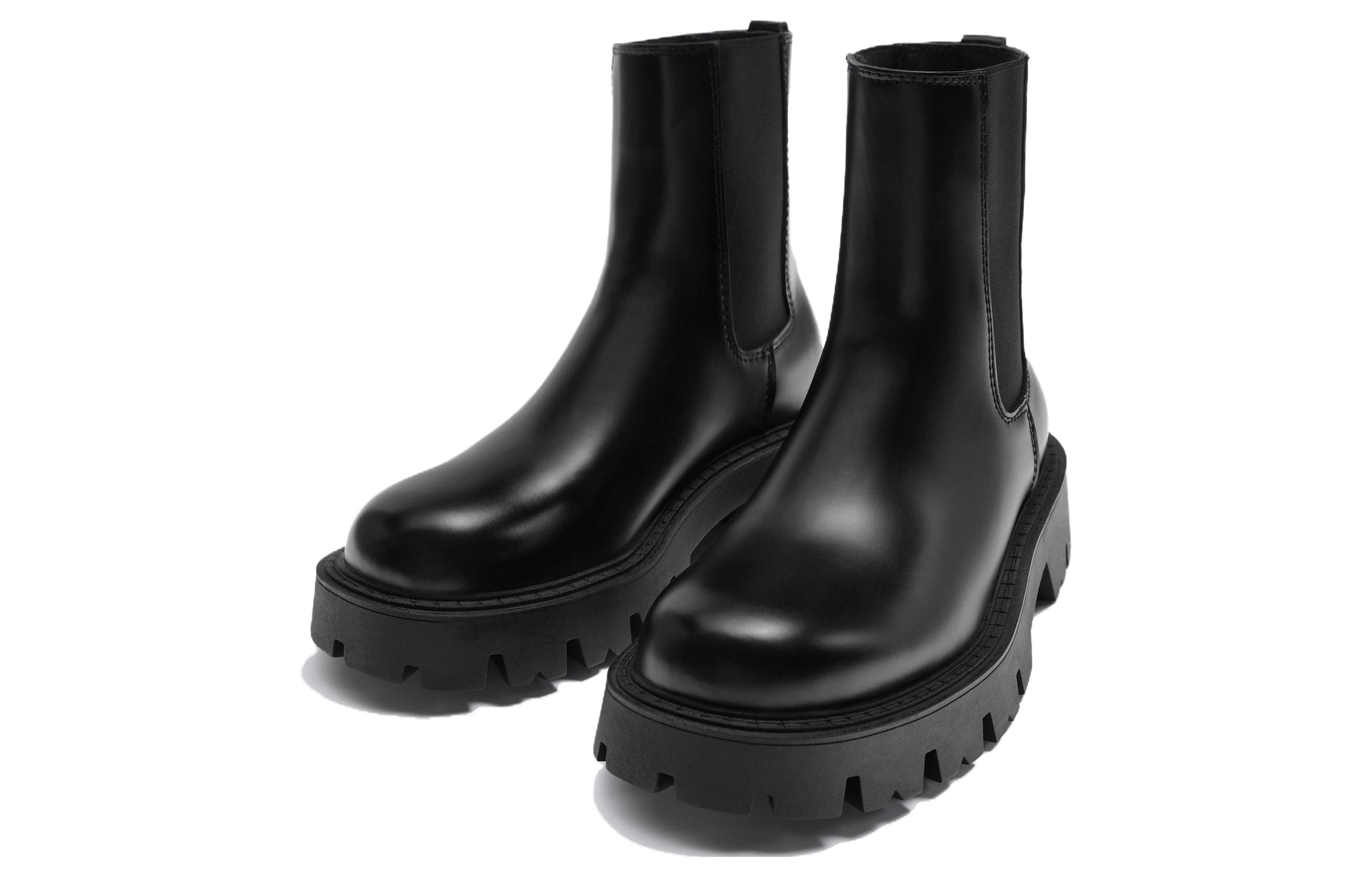 ZARA Leather Short Chelsea Boots Men's Black