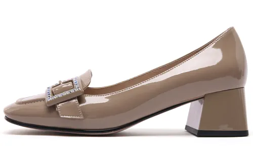 PACO GIL Top Grain Cow Leather Chunky Heel High Heels Women's Apricot