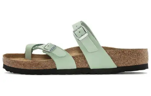 Birkenstock Leather Slide Slippers Women's Matcha Green Regular