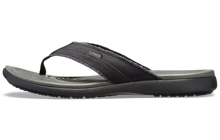 Crocs Santa Cruz Canvas Flip Flops 'Black Slate Gray'