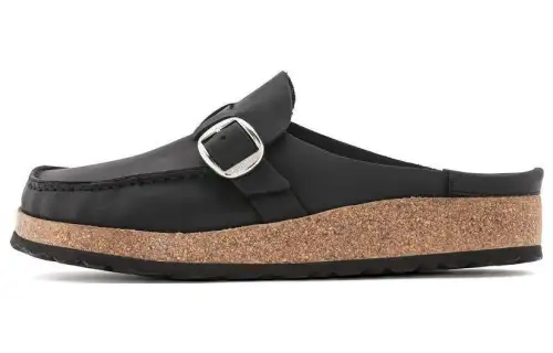Birkenstock Leather Closed Toe Slippers Women's Black Regular