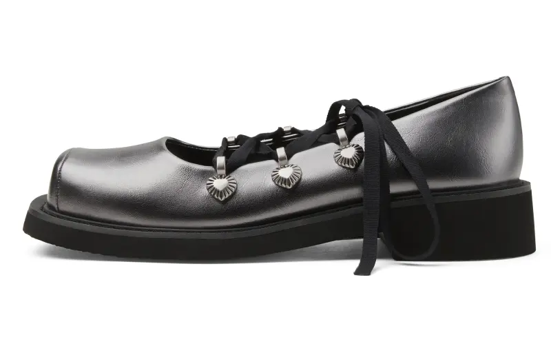 CHARLES&KEITH Small ck PU square toe thick sole rivet strap ballet shoes Lolita Gothic style women's casual shoes 3.7cm women