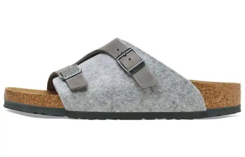 Birkenstock Leather Slide Slippers Unisex Light Gray Regular