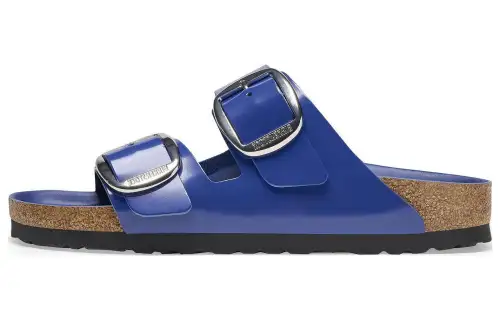 Birkenstock Leather Slide Slippers Unisex Blue Regular