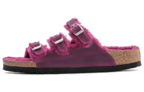 Birkenstock Leather Slide Slippers Women's Fuchsia Regular