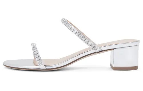 CHARLES&KEITH Small Ck PU, Textile One Strap Sandals Slippers 4.1cm Women's BLACK TEXTURED Black Textured/Silver