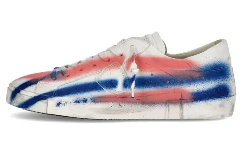 PHILIPPE MODEL Cow Leather Low top Skateboard Shoes Men's White Pink Blue