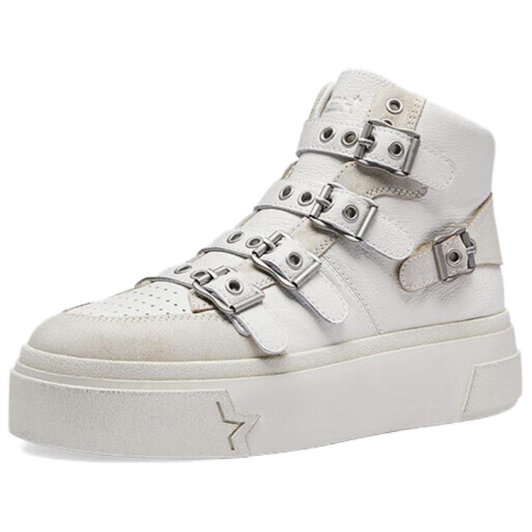 ASH Cow Split Leather High top Skateboard Shoes Women's White