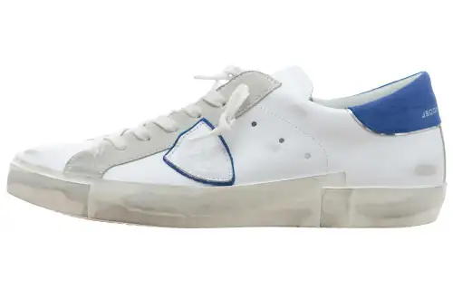 PHILIPPE MODEL Prsx Prlu Leather Low top Low top Stylish Skateboarding Shoes Men's White Blue