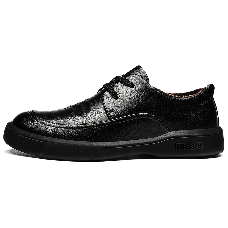 Leather fleece keep warm winter breathable comfortable universal black wedding shoes English style for leisure, genuine leather
