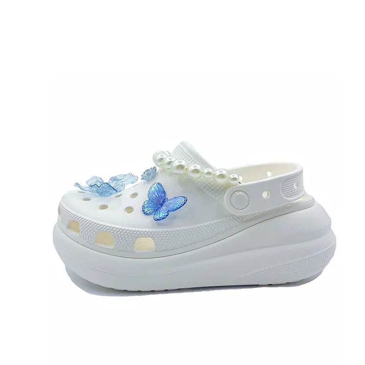 Crocs Crush Clog Butterfly Pearl, Cute Campus, Beach EVA Clogs Unisex White Blue