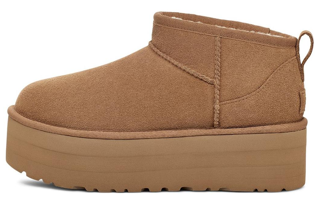 UGG Cow split leather, casual and comfortable 5.08cm thick sole plus velvet, short-tube snow boots, women's maroon