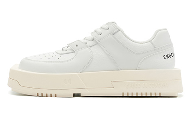 CHOCO CONCERT Cowhide, round and square asymmetrical sneakers, fashionable sneakers, same style for men and women, white