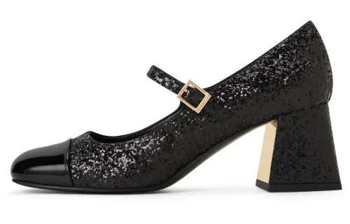 CHARLES&KEITH Fabric Chunky Heel Mary Jane Shoes 6.1cm Women's
