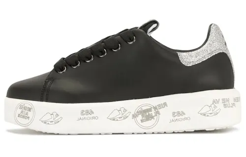 PREMIATA Leather Stylish Skateboarding Shoes Women's Black White