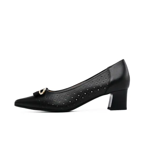 Chrisdien Deny Cow Leather Comfortable And Breathable Chunky Heel High Heels Women's Black
