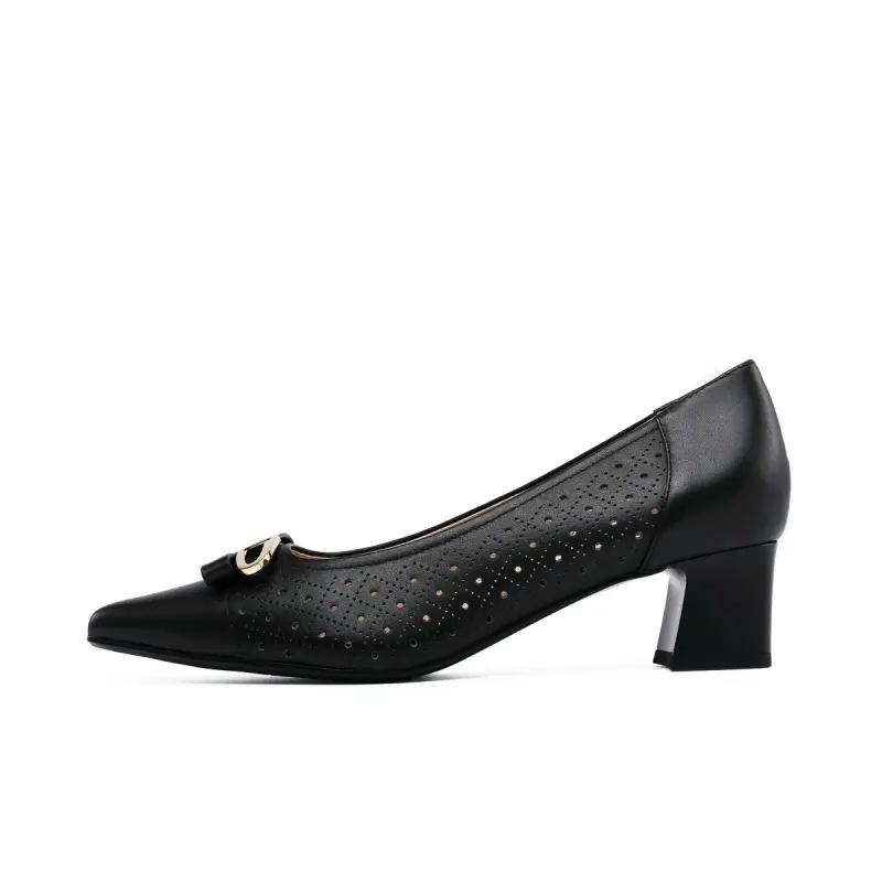 Chrisdien Deny Cow Leather Comfortable And Breathable Chunky Heel High Heels Women's Black