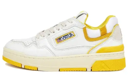 AUTRY Clc Leather Low top Skateboard Shoes Women's White Yellow