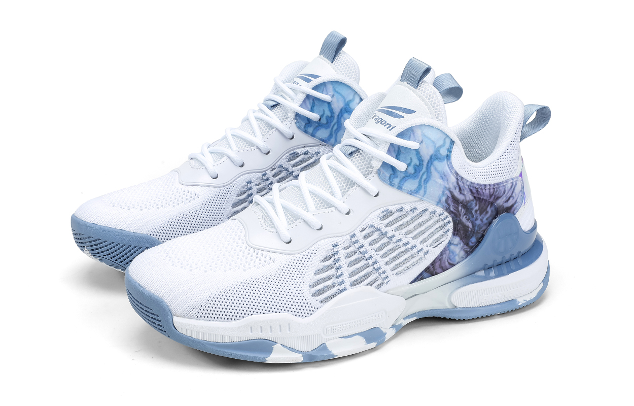 RED DRAGONFLY Basketball Shoes Men’s Low Top White Smoke Blue