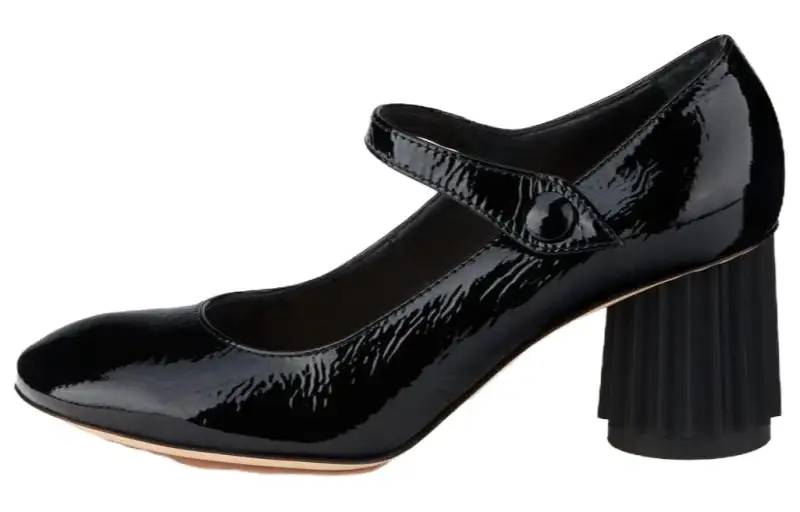 AGL Leather Chunky Heel Mary Jane Shoes 6.5cm Women's Black