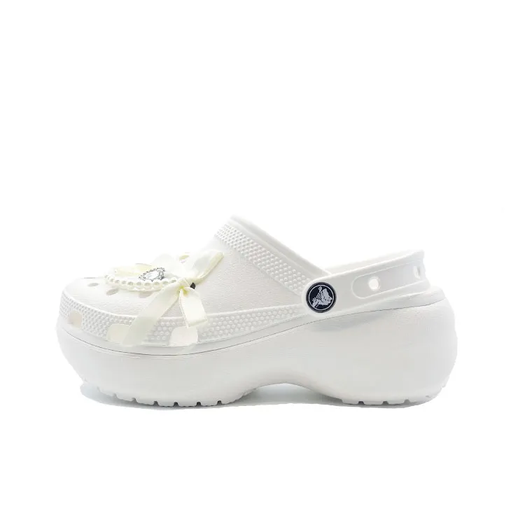 Crocs Classic Platform Lined Clog Butterfly Wings Double Flying, Cute Campus, Beach EVA Clogs Unisex White