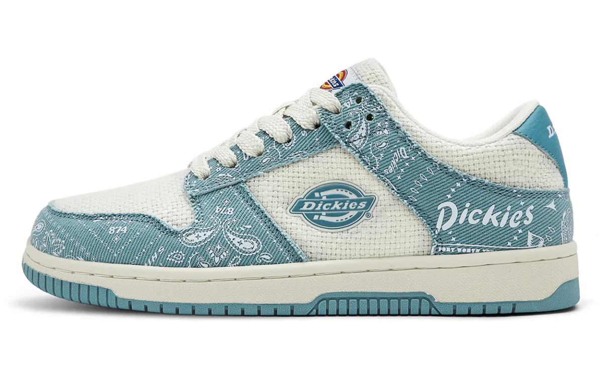 Dickies Paisley, Trendy Versatile Fabric Low top Skateboard Shoes Men's White Blue