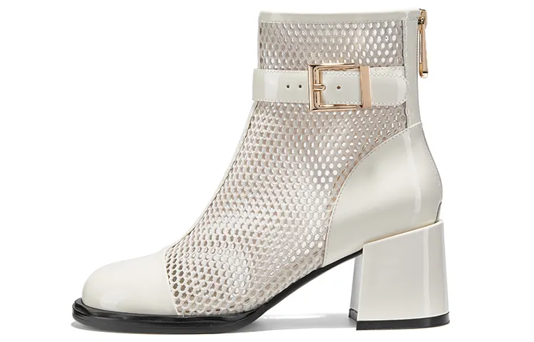 PACO GIL Mesh Chunky Heel High Heels 6CM Women's White