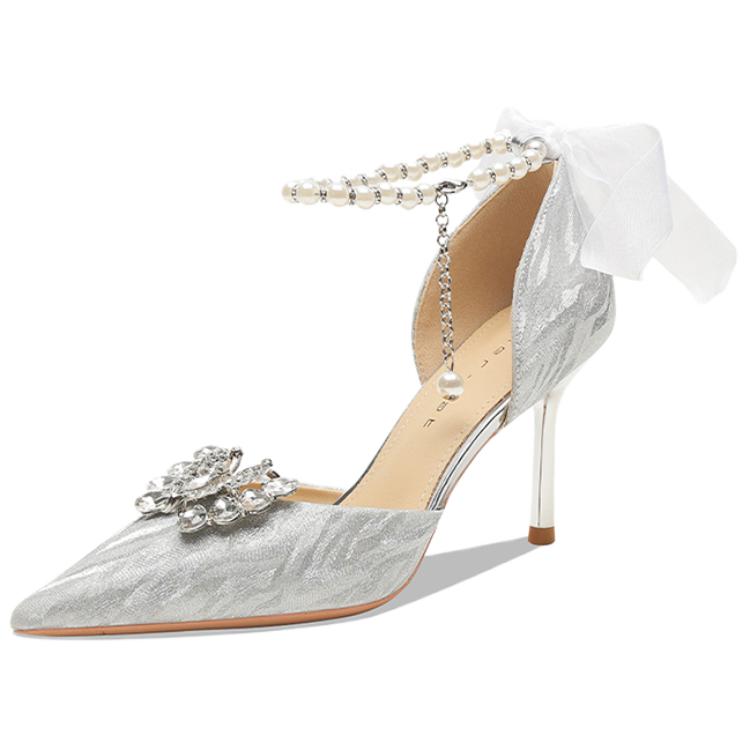 Ainer-cat microfiber leather accessories detachable gift box fairy style high-end comfortable temperament banquet stiletto high heels women's silver