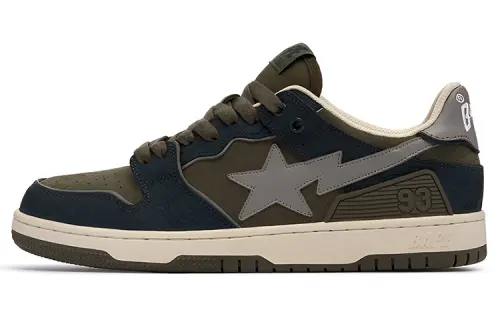 A BATHING APE SK8 STA Leather Low top Stylish Skateboarding Shoes Women's Army Green