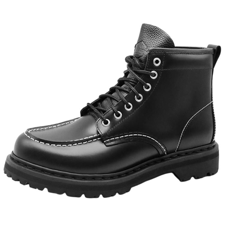 BEFFON Top Grain Cow Leather Comfortable Short Combat Boots Men's Black