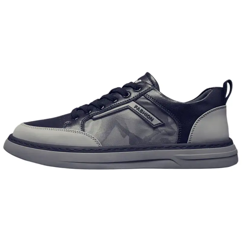 JANE HARLOW Textile, Synthetic Leather, Top Grain Cow Leather Skateboard Shoes Men's Black Gray