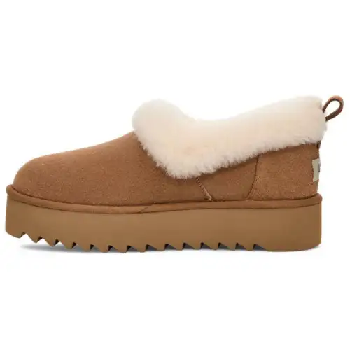UGG Cow Split Leather Fleece Lined Platform Casual Ankle Length Snow Boots Women's Chestnut