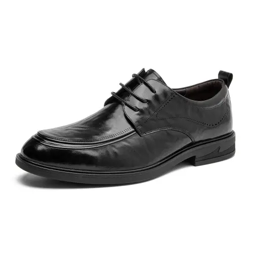AOKANG first-layer cowhide, workplace commuting, wear-resistant and non-slip, simple temperament, classic and versatile, fashion trend, business gentleman, daily old money style, formal leather shoes, men's black